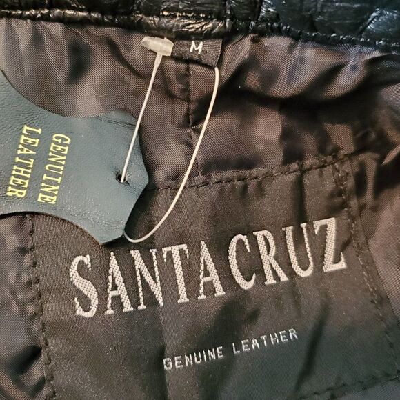 Vintage 80s Black Patchwork Leather Above Knee Pencil Skirt High Waist Sz M - Picture 4 of 4